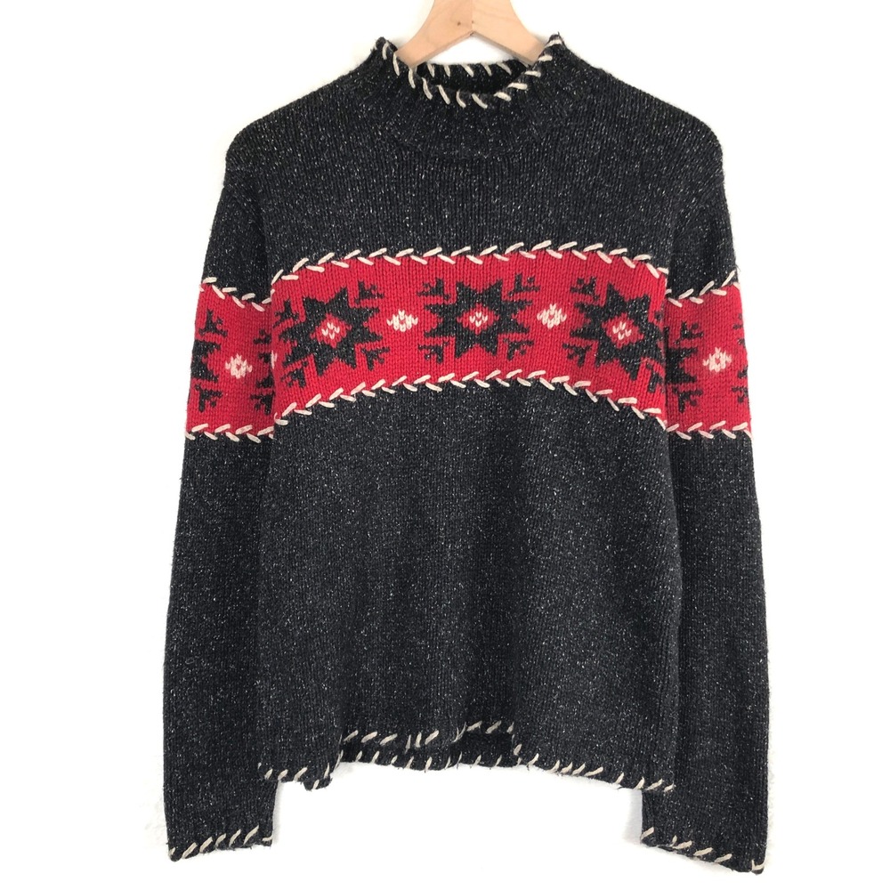 VTG Nomadic Traders Silk Angora Blend Snowflake Fair Isle Sweater Women's M Mock